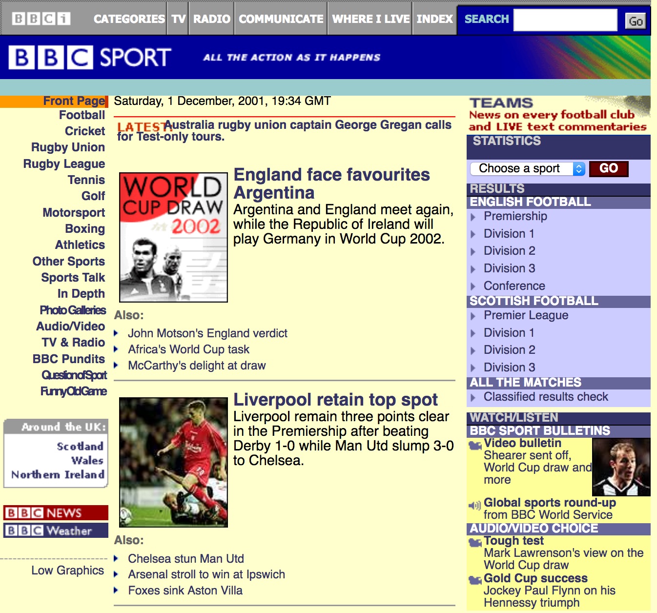 BBC.co.uk sports homepage (2001)